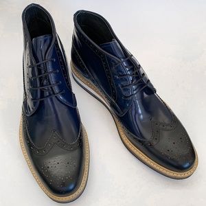 Navy Blue Wingtip Derby Leather Half Boots